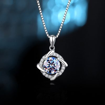 Vòng cổ bạc nữ đính kim cương Moissanite tròn cách điệu