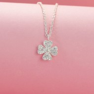 Vòng cổ bạc nữ cỏ 4 xoay đính đá trắng